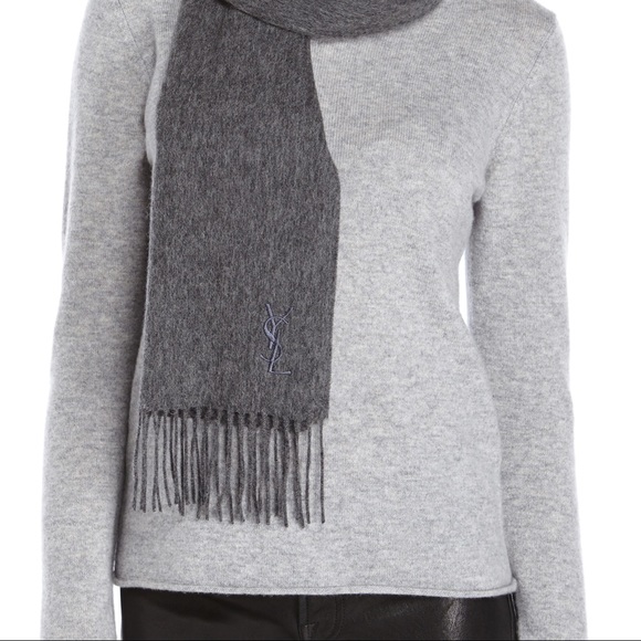 New in package, Yves Saint Laurent Logo-Embroidered Wool Scarf - Picture 9 of 10